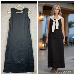 Andregino linen maxi dress size S black shift minimalist quiet luxury casual
